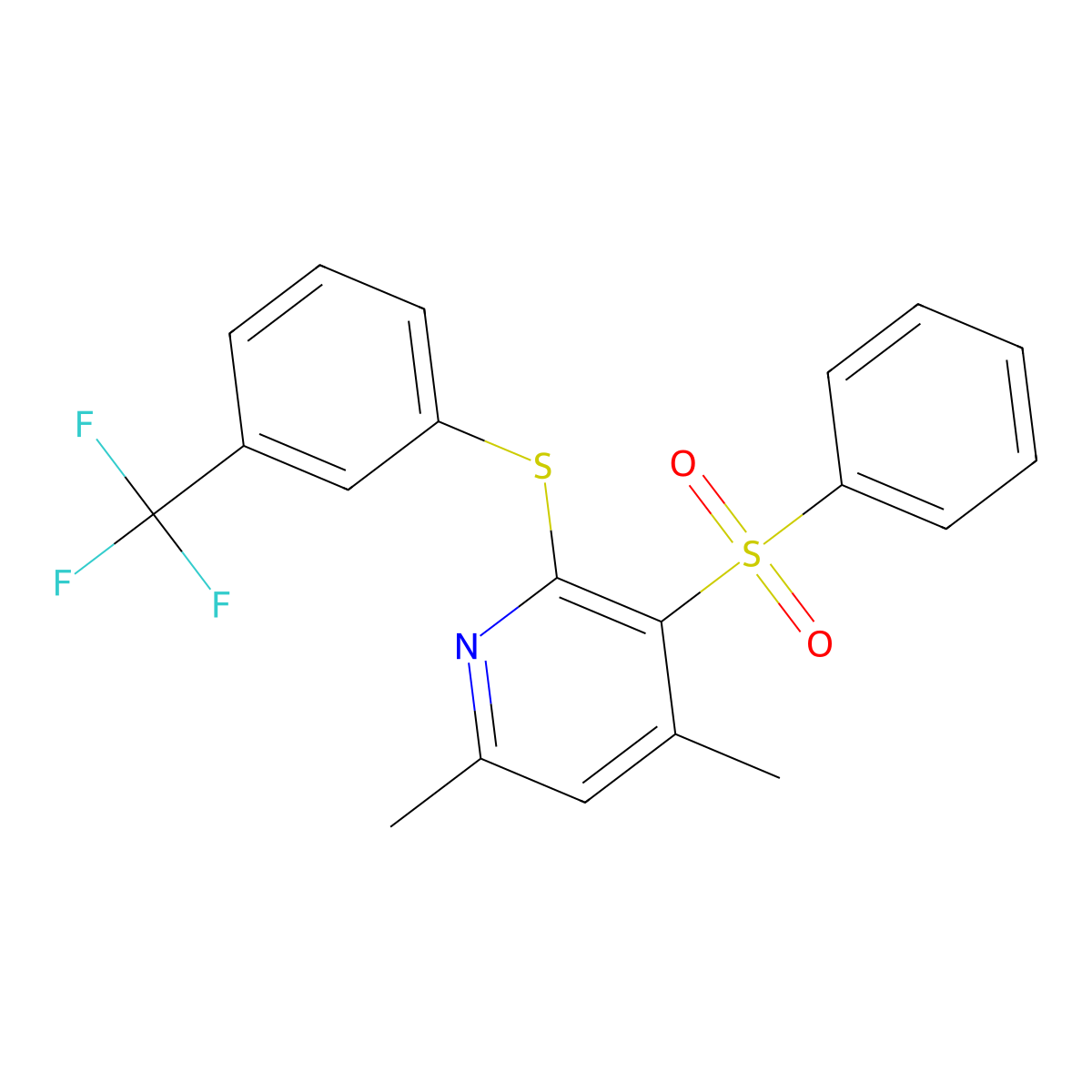 4,6-Dimethyl-3-(phenylsulfonyl)-2-{[3-(trifluoromethyl)phenyl]sulfanyl}pyridine molecular structure, CAS 339017-02-6