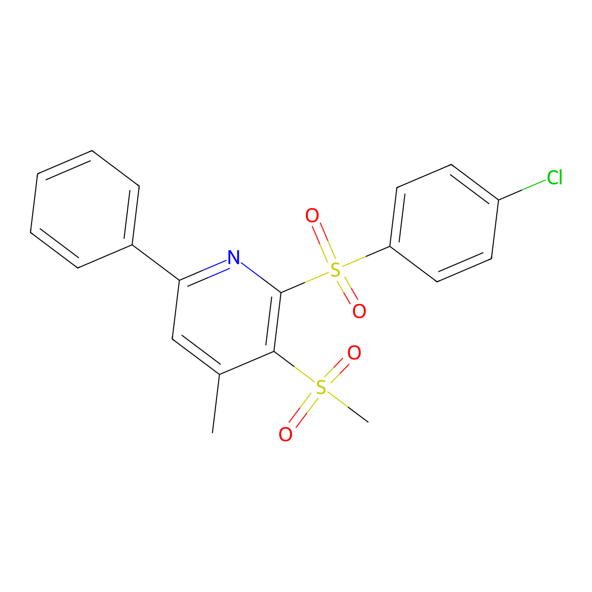 4-Chlorophenyl 4-methyl-3-(methylsulfonyl)-6-phenyl-2-pyridinyl sulfone molecular structure, CAS 339017-10-6