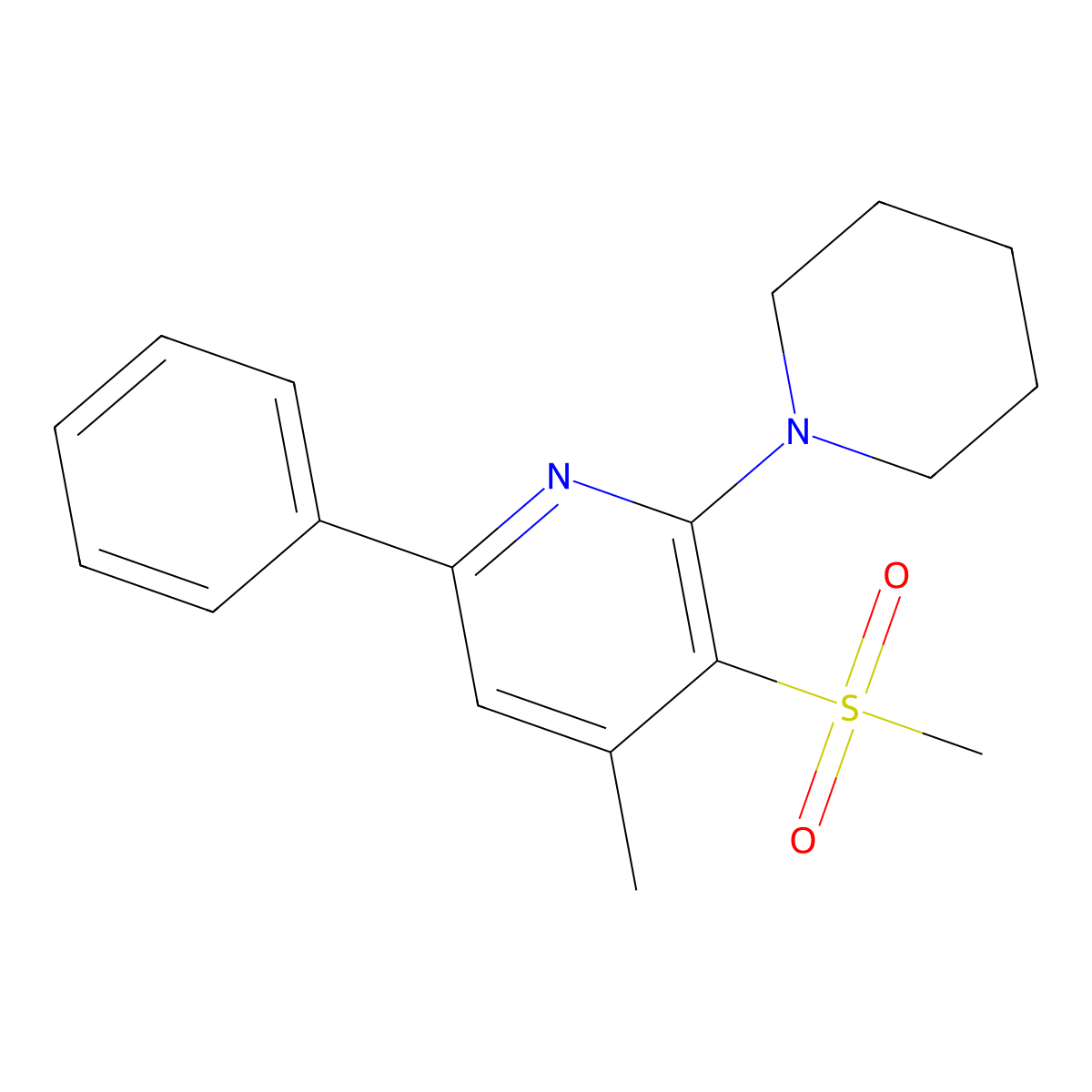 4-Methyl-3-(methylsulfonyl)-6-phenyl-2-piperidinopyridine molecular structure, CAS 339017-12-8