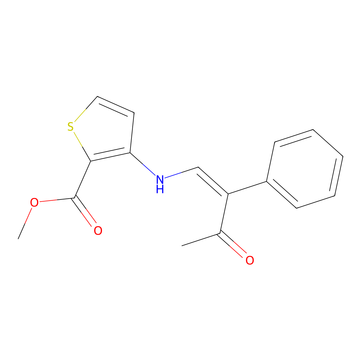 Methyl 3-[(3-oxo-2-phenyl-1-butenyl)amino]-2-thiophenecarboxylate molecular structure, CAS 339017-17-3