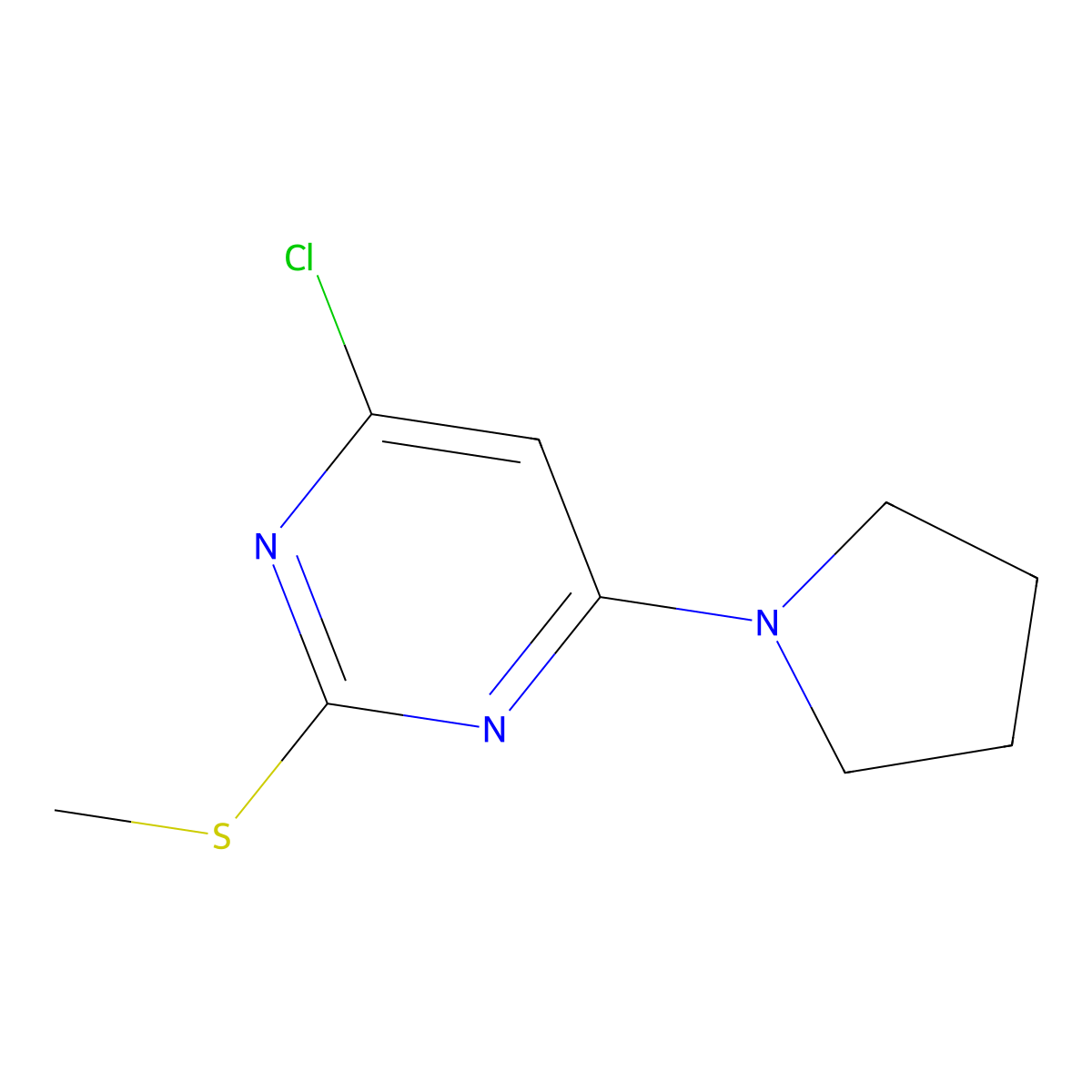 4-Chloro-2-(methylthio)-6-(pyrrolidin-1-yl)pyrimidine molecular structure, CAS 339017-59-3