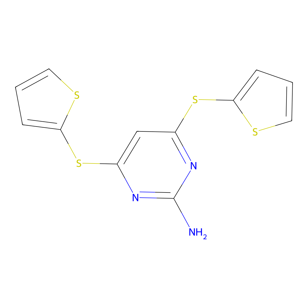 4,6-Bis(thiophen-2-ylsulfanyl)pyrimidin-2-amine molecular structure, CAS 339017-62-8