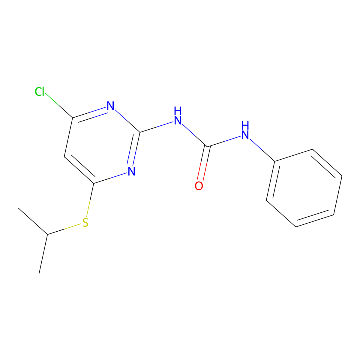 N-(4-Chloro-6-((1-methylethyl)thio)-2-pyrimidinyl)-N'-phenylurea molecular structure, CAS 339017-64-0