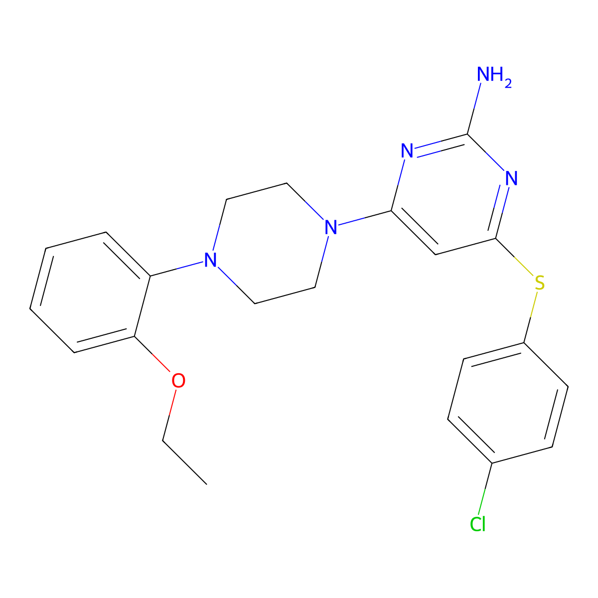 4-((4-Chlorophenyl)sulfanyl)-6-(4-(2-ethoxyphenyl)piperazino)-2-pyrimidinamine molecular structure, CAS 339017-66-2