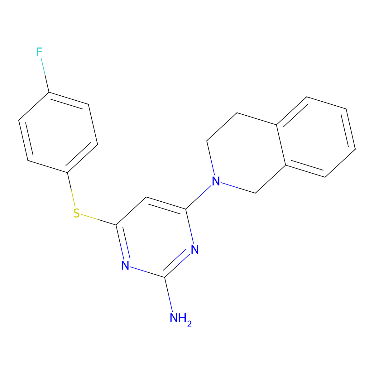 4-[3,4-dihydro-2(1H)-isoquinolinyl]-6-[(4-fluorophenyl)sulfanyl]-2-pyrimidinamine molecular structure, CAS 339017-67-3