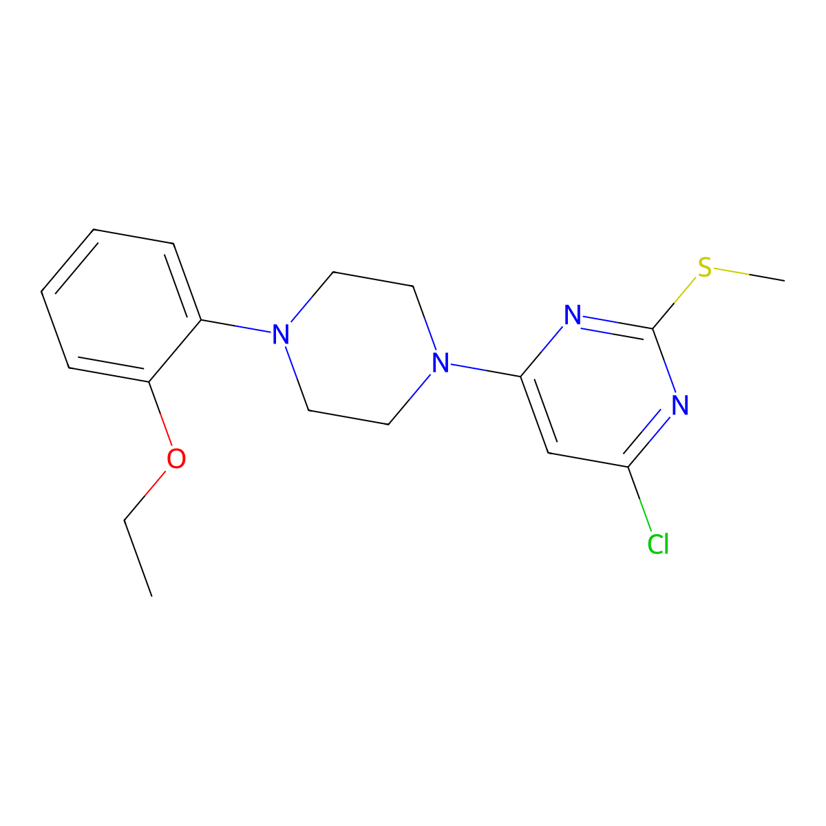 2-(4-(6-Chloro-2-(methylsulfanyl)-4-pyrimidinyl)tetrahydro-1-pyrazinyl)phenyl ethyl ether molecular structure, CAS 339017-68-4