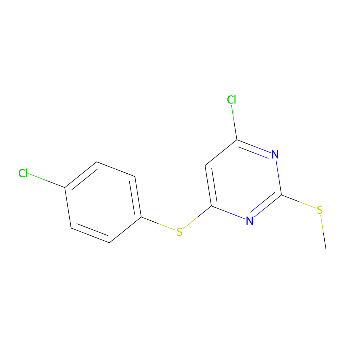 4-Chloro-6-[(4-chlorophenyl)sulfanyl]-2-(methylsulfanyl)pyrimidine molecular structure, CAS 339017-71-9
