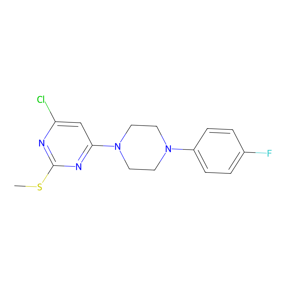 4-Chloro-6-(4-(4-fluorophenyl)piperazino)-2-(methylsulfanyl)pyrimidine molecular structure, CAS 339017-73-1