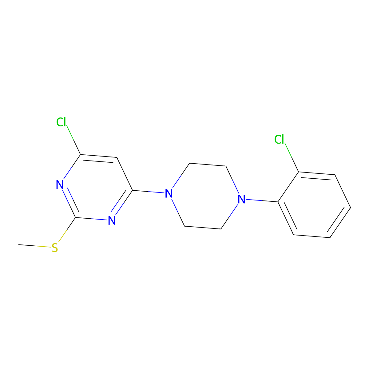 4-Chloro-6-(4-(2-chlorophenyl)piperazino)-2-(methylsulfanyl)pyrimidine molecular structure, CAS 339017-77-5