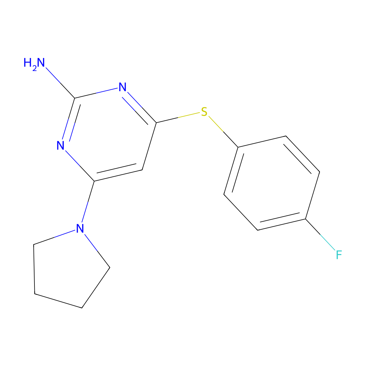4-[(4-Fluorophenyl)sulfanyl]-6-(1-pyrrolidinyl)-2-pyrimidinylamine molecular structure, CAS 339017-85-5