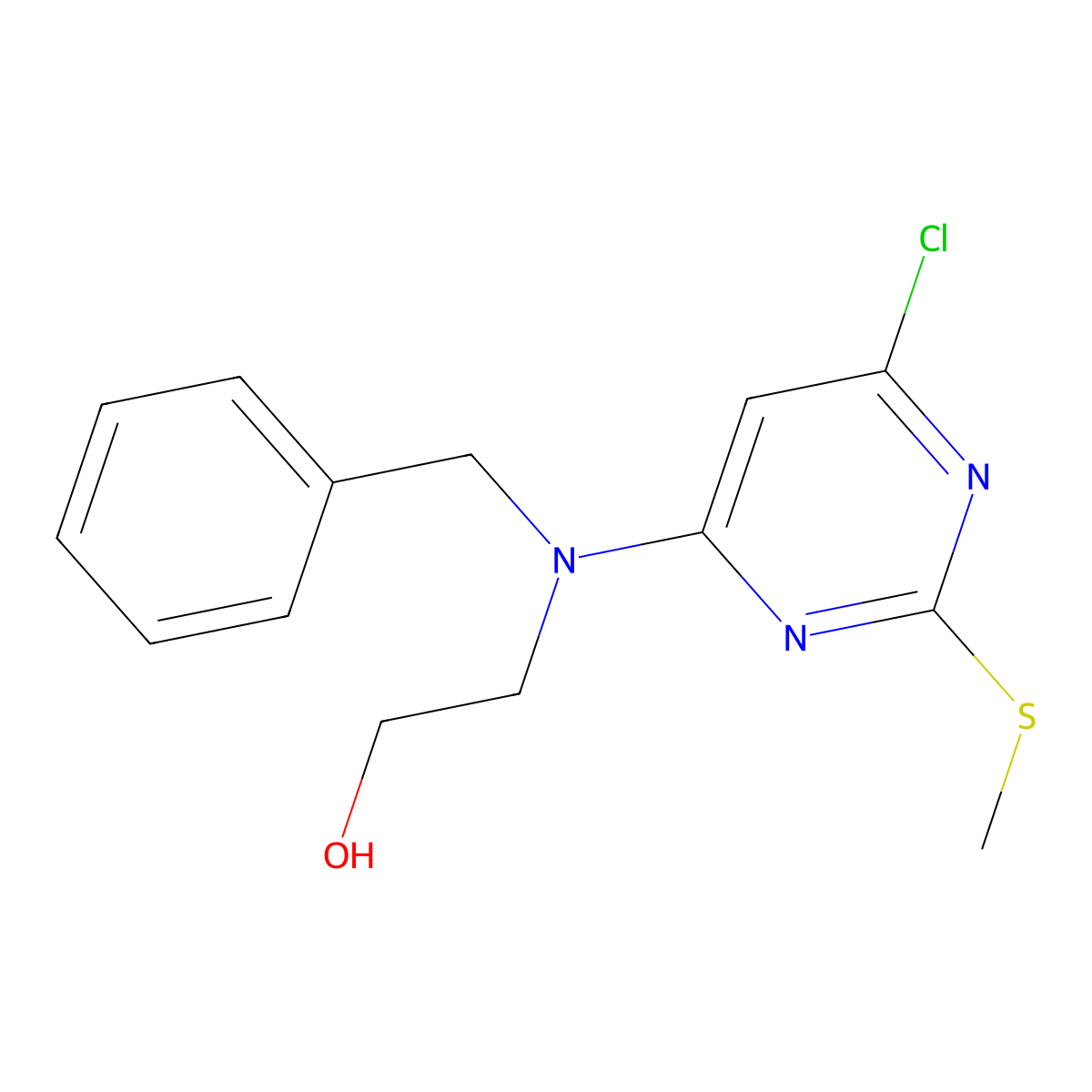 2-(Benzyl(6-chloro-2-(methylsulfanyl)-4-pyrimidinyl)amino)-1-ethanol molecular structure, CAS 339017-87-7