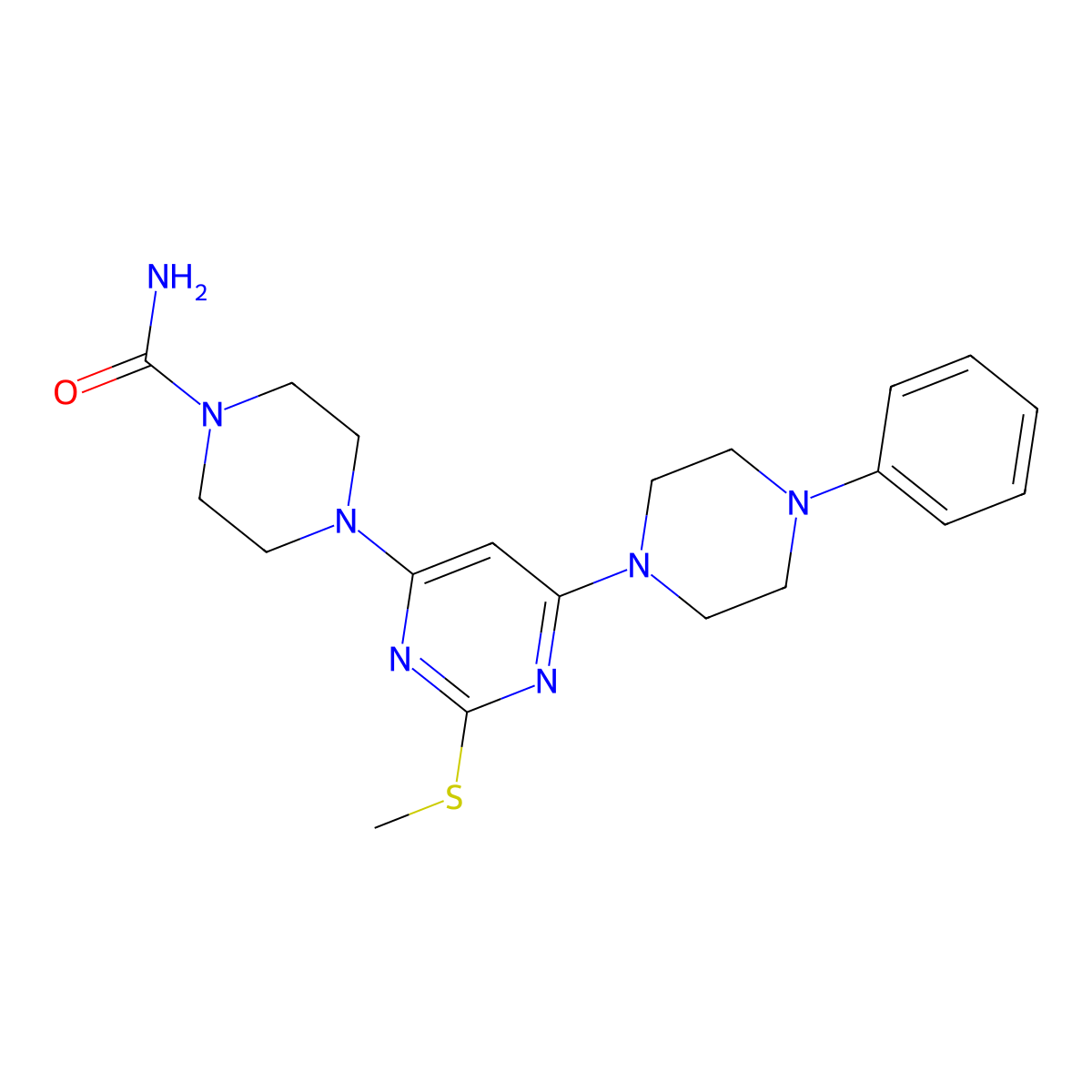 4-(2-(Methylsulfanyl)-6-(4-phenylpiperazino)-4-pyrimidinyl)tetrahydro-1(2H)-pyrazinecarboxamide molecular structure, CAS 339017-91-3