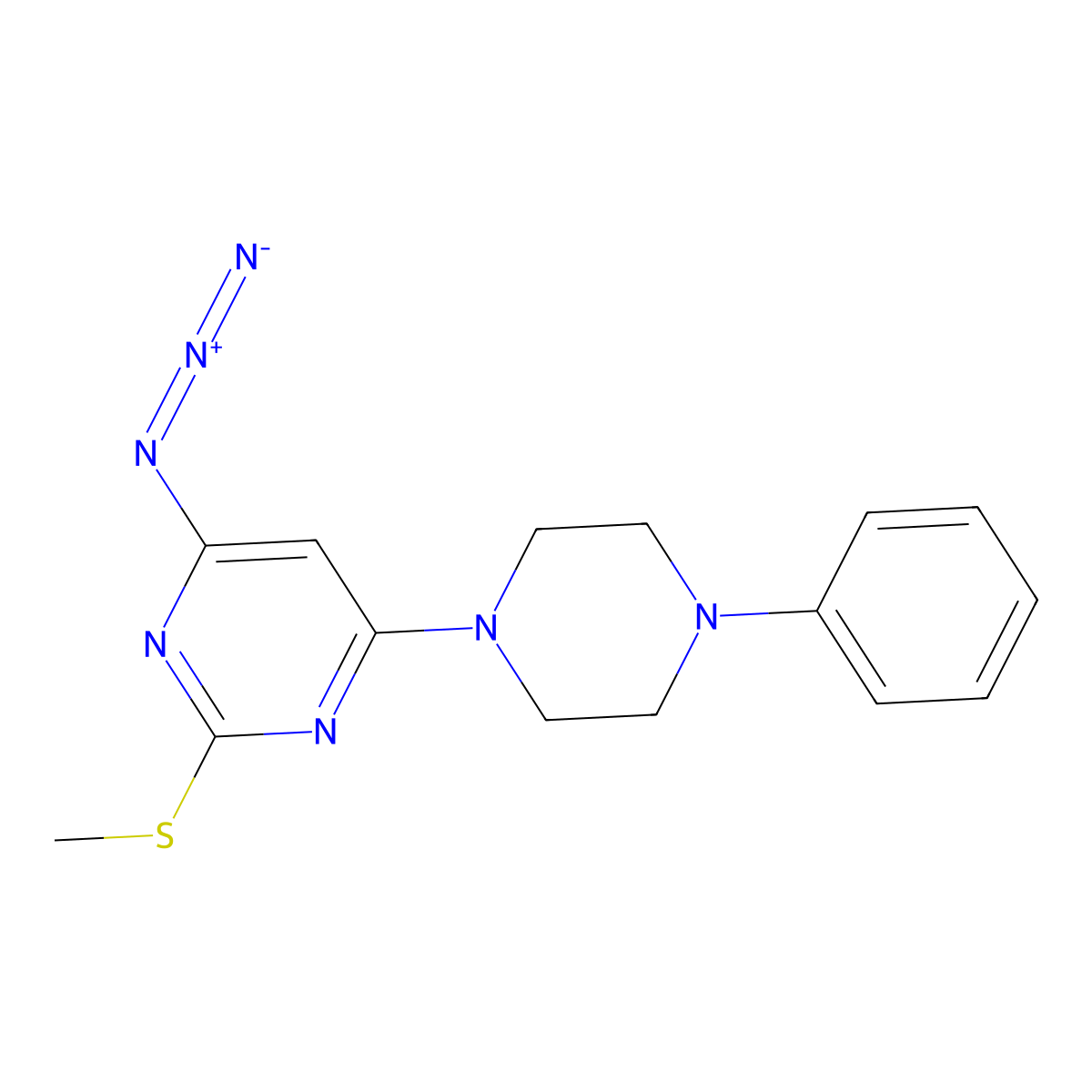 4-Azido-2-(methylsulfanyl)-6-(4-phenylpiperazino)pyrimidine molecular structure, CAS 339017-94-6