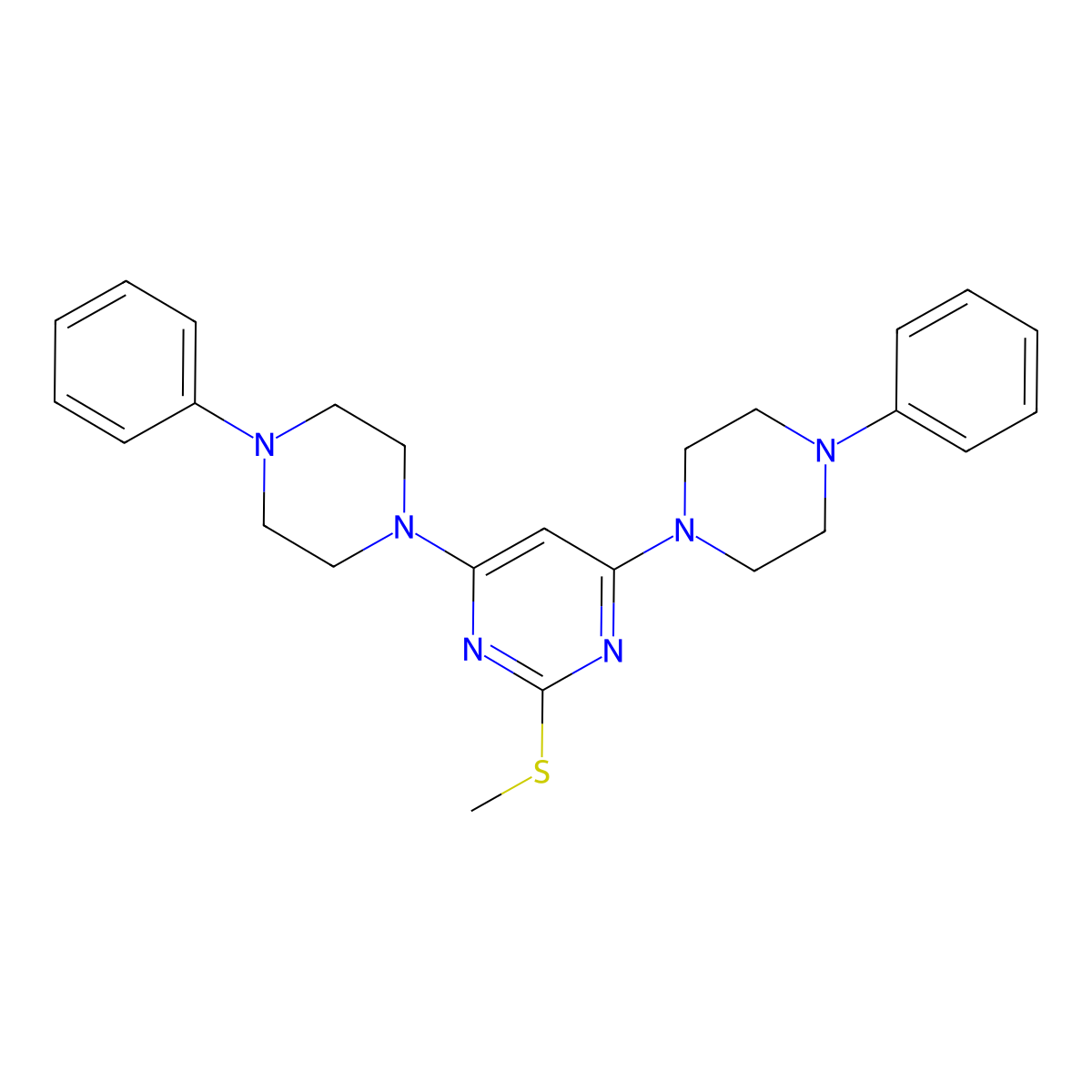 2-(Methylsulfanyl)-4,6-bis(4-phenylpiperazino)pyrimidine molecular structure, CAS 339017-95-7