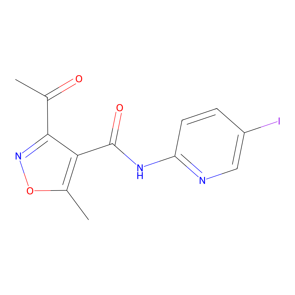 3-acetyl-N-(5-iodopyridin-2-yl)-5-methyl-1,2-oxazole-4-carboxamide molecular structure, CAS 339018-07-4