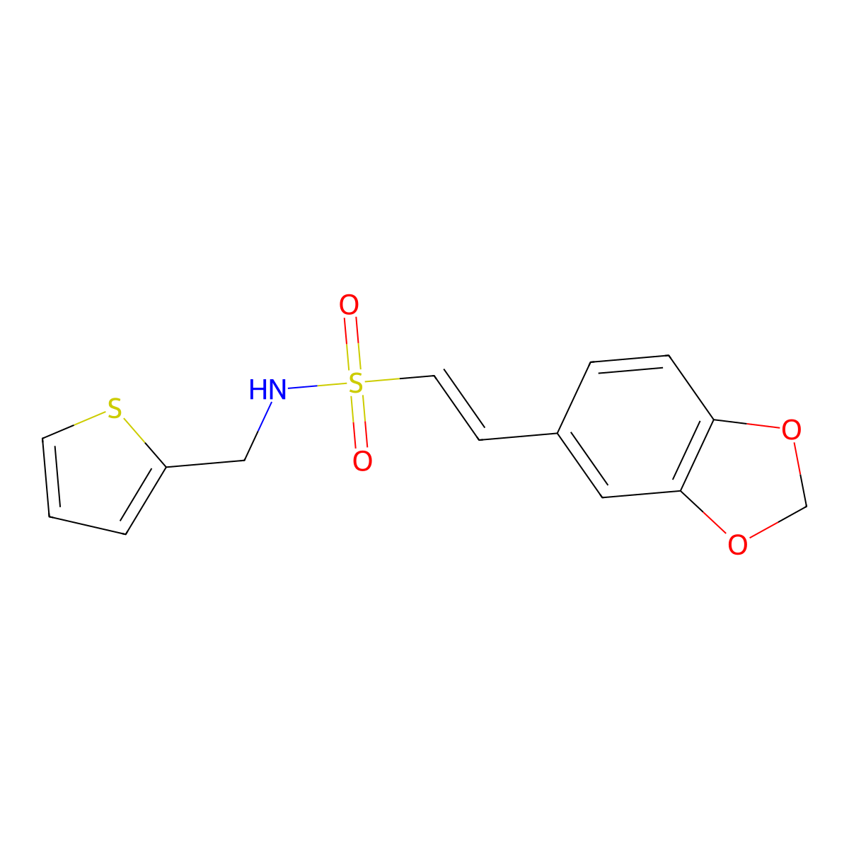 (E)-2-(2H-1,3-benzodioxol-5-yl)-N-[(thiophen-2-yl)methyl]ethene-1-sulfonamide molecular structure, CAS 339018-46-1