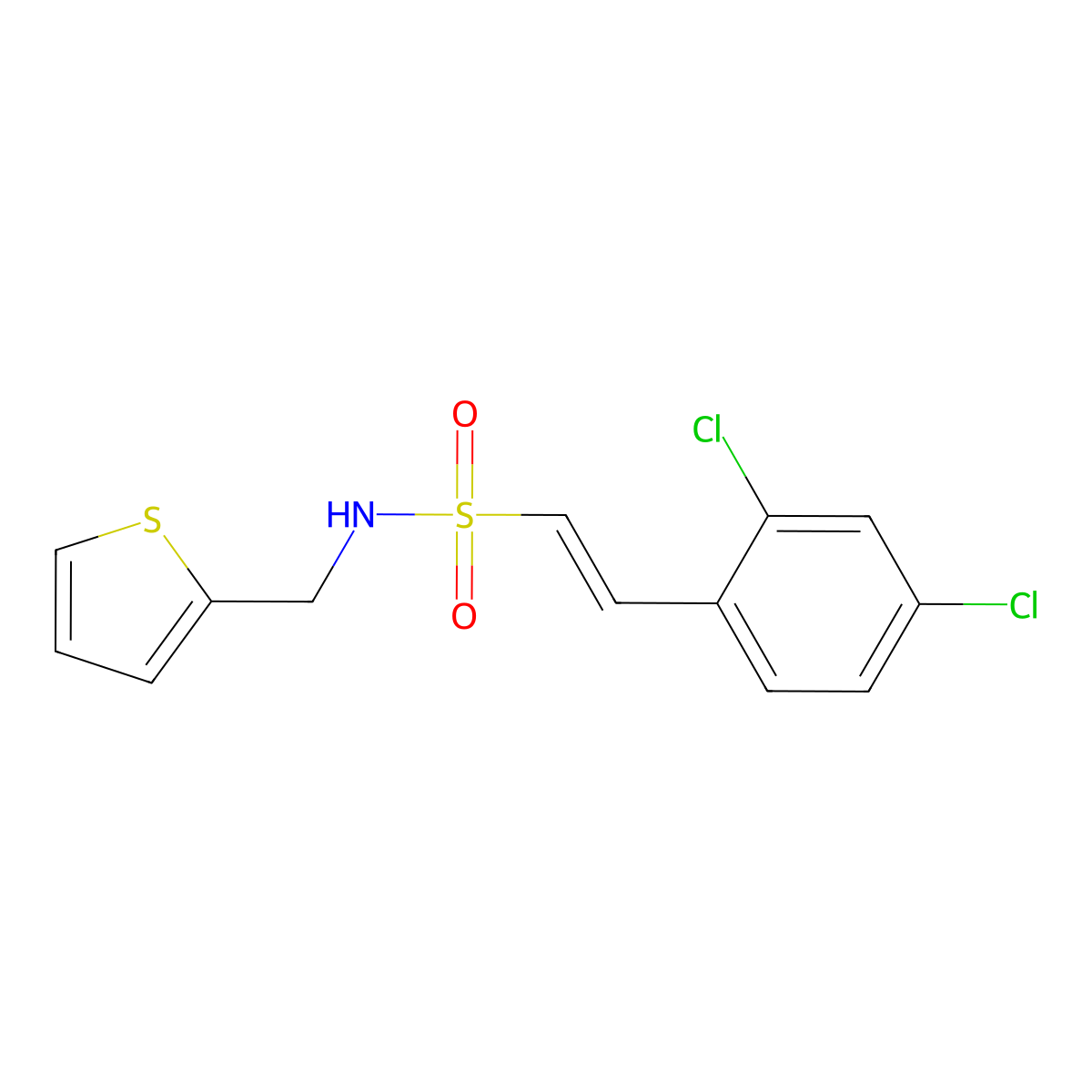 (E)-2-(2,4-dichlorophenyl)-N-(2-thienylmethyl)-1-ethenesulfonamide molecular structure, CAS 339018-50-7