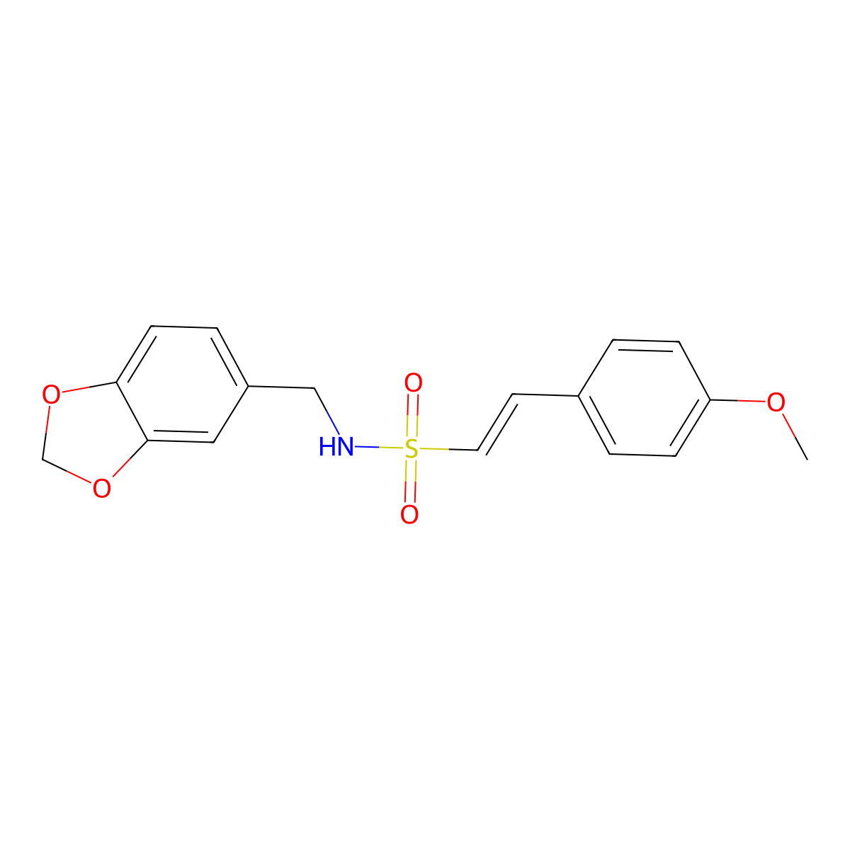 (E)-N-(1,3-benzodioxol-5-ylmethyl)-2-(4-methoxyphenyl)ethenesulfonamide molecular structure, CAS 339018-71-2