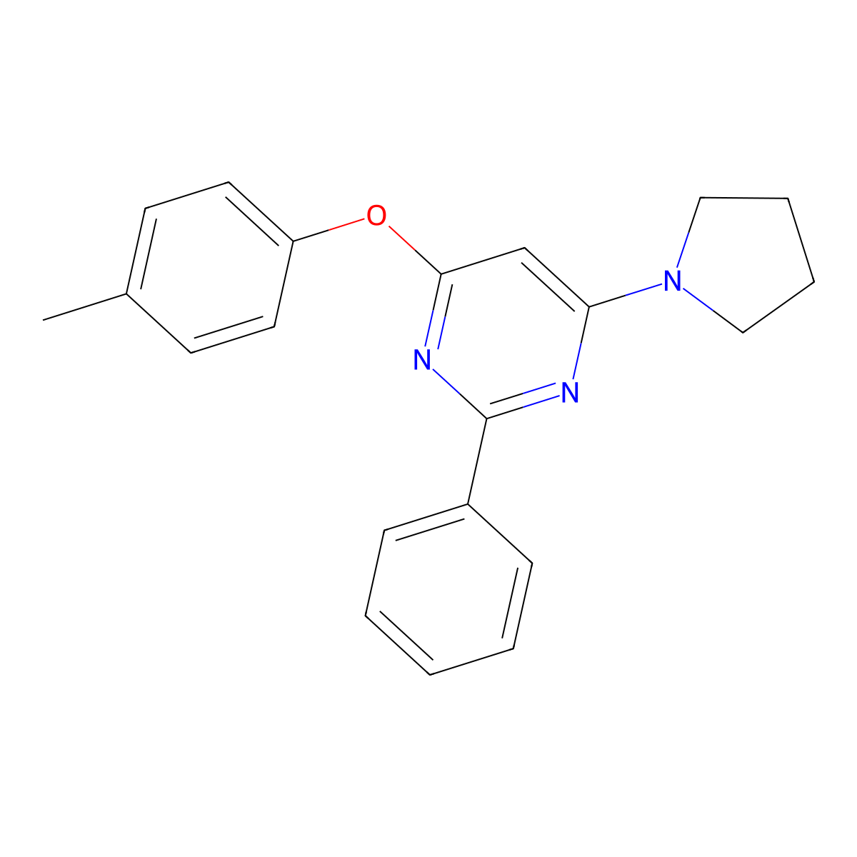 4-Methylphenyl 2-phenyl-6-(1-pyrrolidinyl)-4-pyrimidinyl ether molecular structure, CAS 339018-74-5