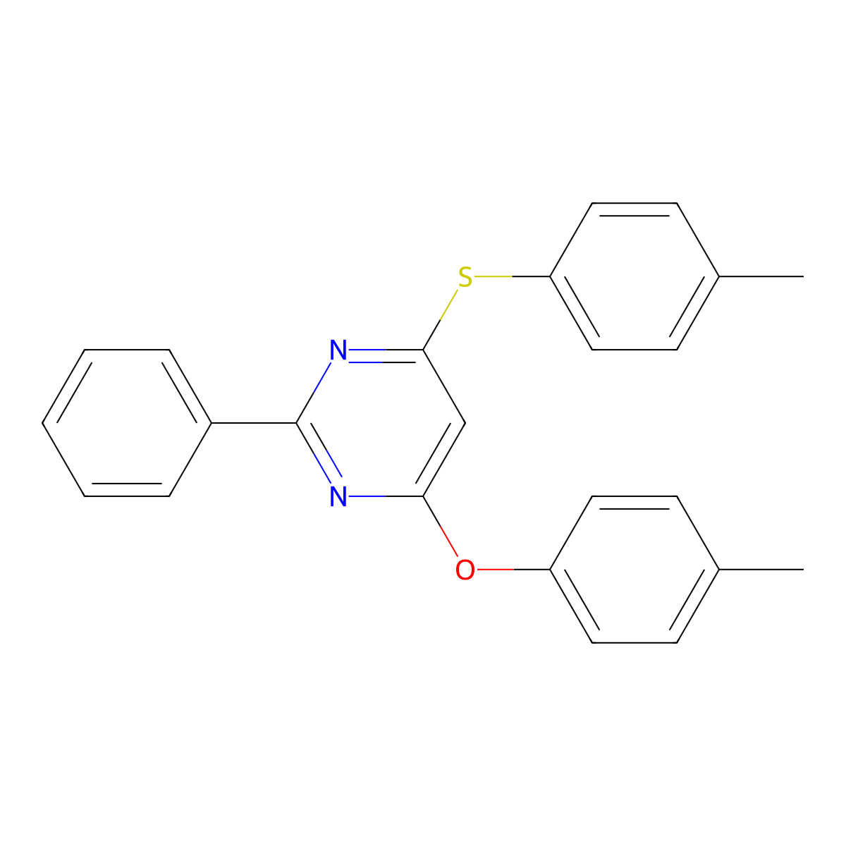 4-(4-Methylphenoxy)-6-[(4-methylphenyl)sulfanyl]-2-phenylpyrimidine molecular structure, CAS 339018-76-7