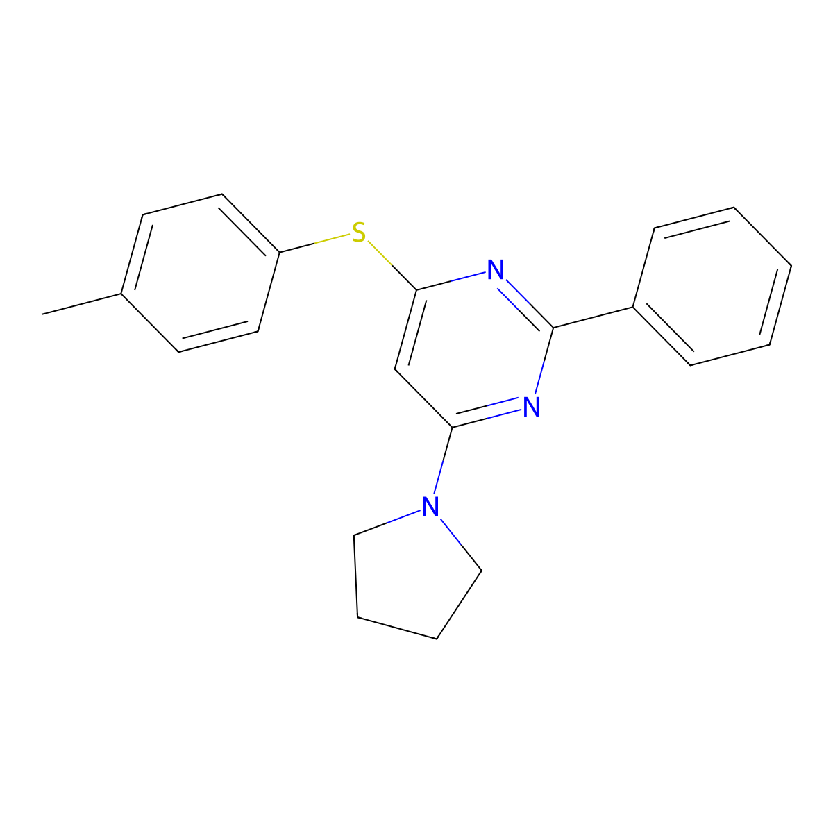 4-Methylphenyl 2-phenyl-6-(1-pyrrolidinyl)-4-pyrimidinyl sulfide molecular structure, CAS 339018-77-8