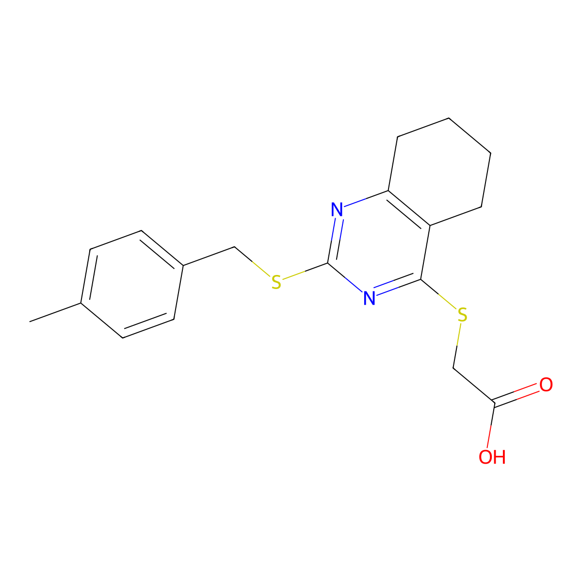 2-({2-[(4-Methylbenzyl)sulfanyl]-5,6,7,8-tetrahydro-4-quinazolinyl}sulfanyl)acetic acid molecular structure, CAS 339018-80-3