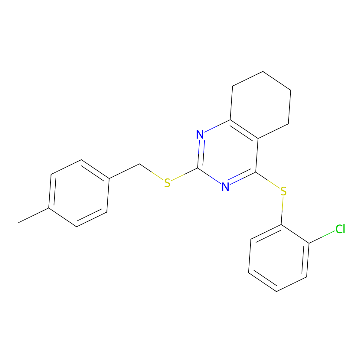 4-(2-Chlorophenyl)sulfanyl-2-[(4-methylphenyl)methylsulfanyl]-5,6,7,8-tetrahydroquinazoline molecular structure, CAS 339018-81-4