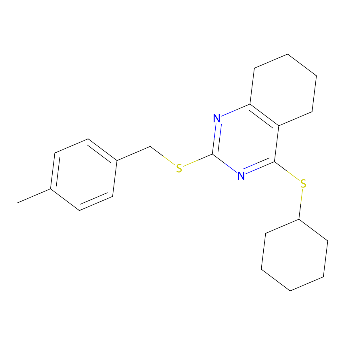 4-Cyclohexylsulfanyl-2-[(4-methylphenyl)methylsulfanyl]-5,6,7,8-tetrahydroquinazoline molecular structure, CAS 339018-82-5