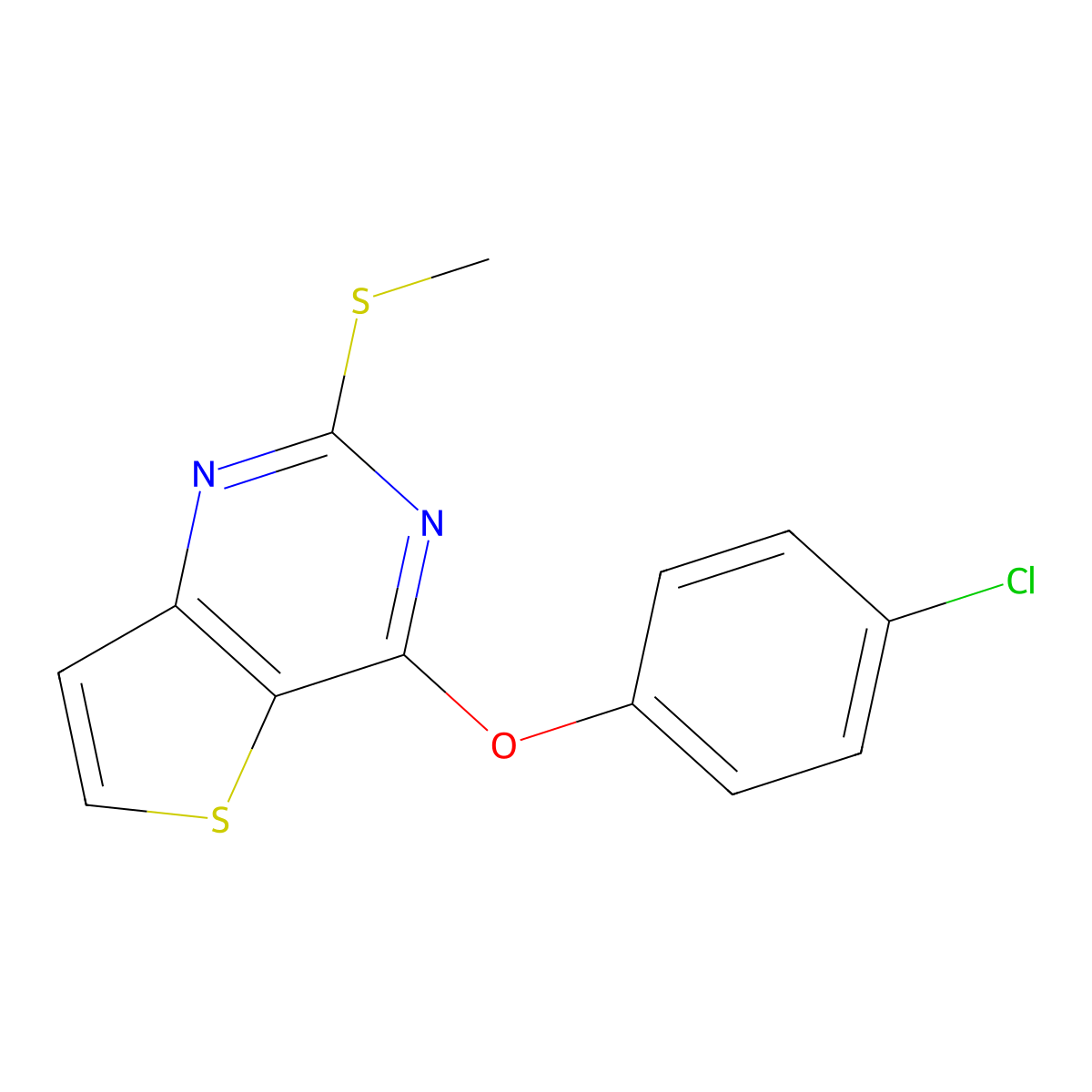 4-(4-Chlorophenoxy)-2-(methylsulfanyl)thieno[3,2-d]pyrimidine molecular structure, CAS 339018-86-9