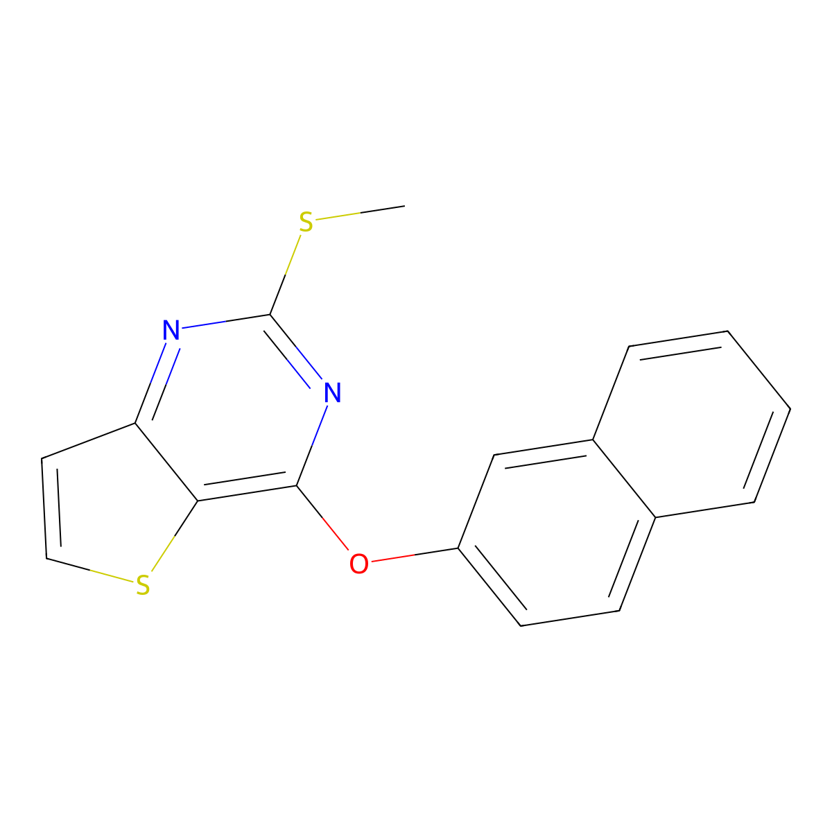 2-(Methylsulfanyl)-4-(2-naphthyloxy)thieno[3,2-d]pyrimidine molecular structure, CAS 339018-89-2
