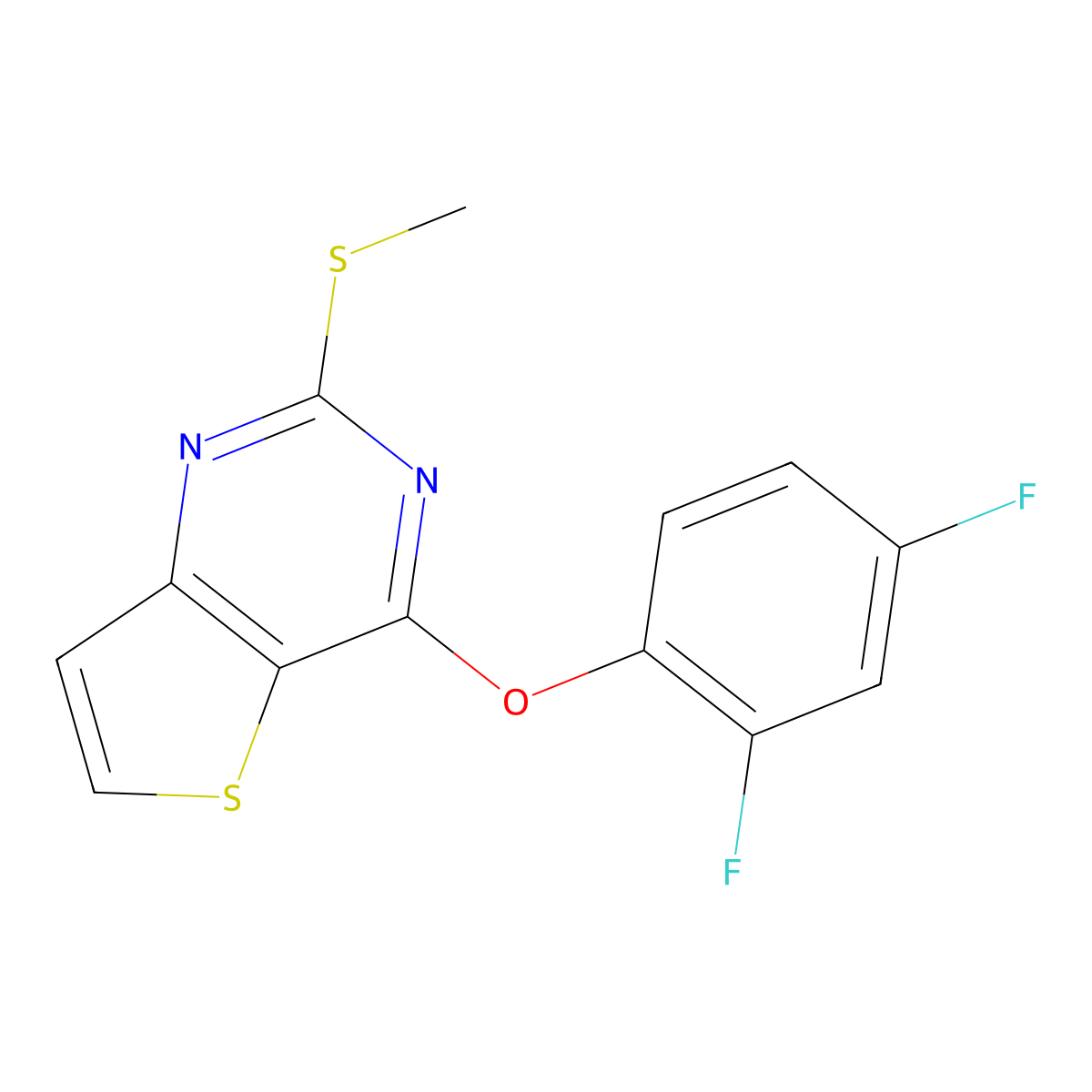 4-(2,4-Difluorophenoxy)-2-(methylsulfanyl)thieno[3,2-d]pyrimidine molecular structure, CAS 339018-90-5