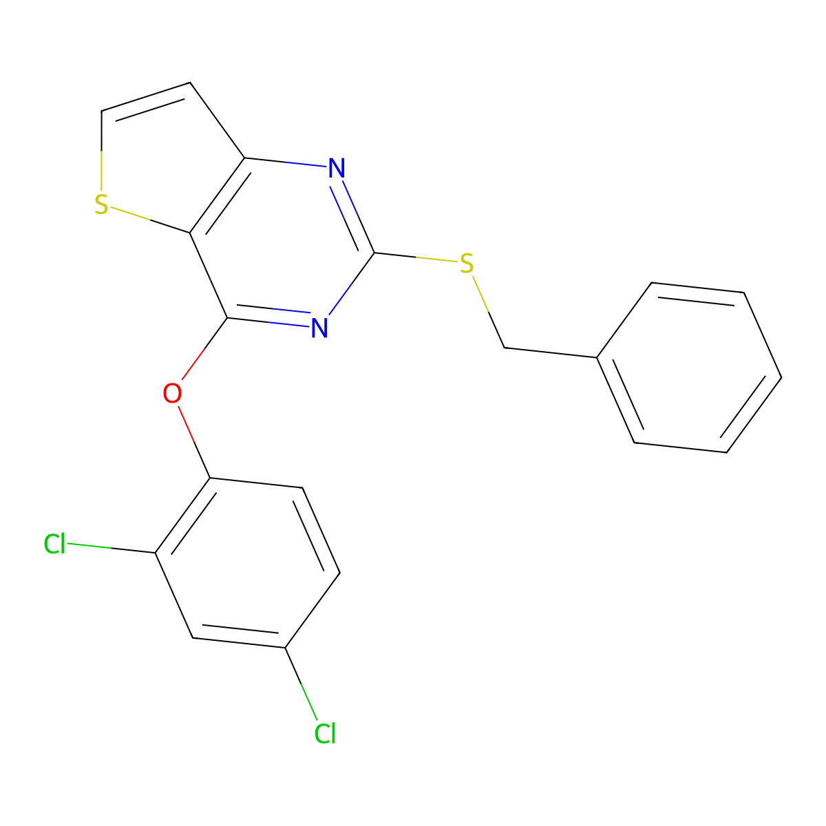 2-(Benzylsulfanyl)-4-(2,4-dichlorophenoxy)thieno[3,2-d]pyrimidine molecular structure, CAS 339018-97-2