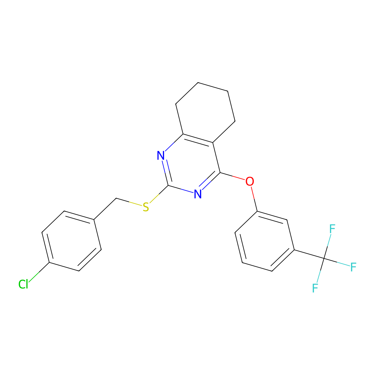 2-[(4-Chlorobenzyl)sulfanyl]-5,6,7,8-tetrahydro-4-quinazolinyl 3-(trifluoromethyl)phenyl ether molecular structure, CAS 339019-04-4