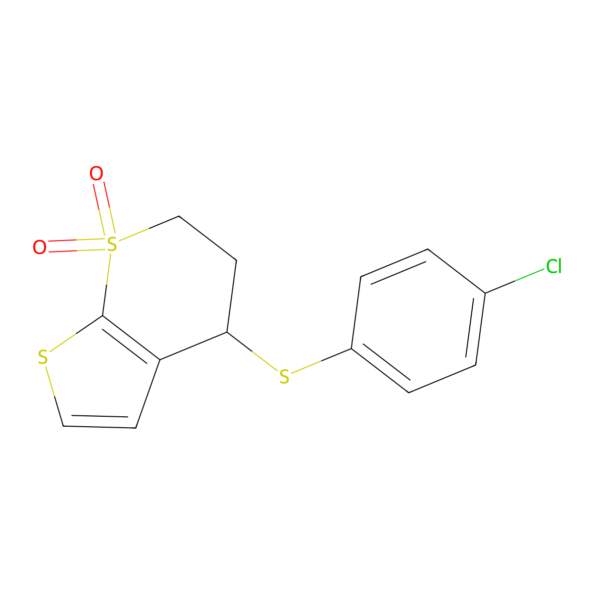 4-(4-chlorophenyl)sulfanyl-5,6-dihydro-4H-thieno[2,3-b]thiopyran 7,7-dioxide molecular structure, CAS 339019-07-7