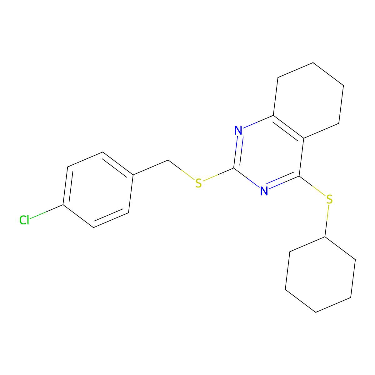 2-[(4-Chlorophenyl)methylsulfanyl]-4-cyclohexylsulfanyl-5,6,7,8-tetrahydroquinazoline molecular structure, CAS 339019-13-5