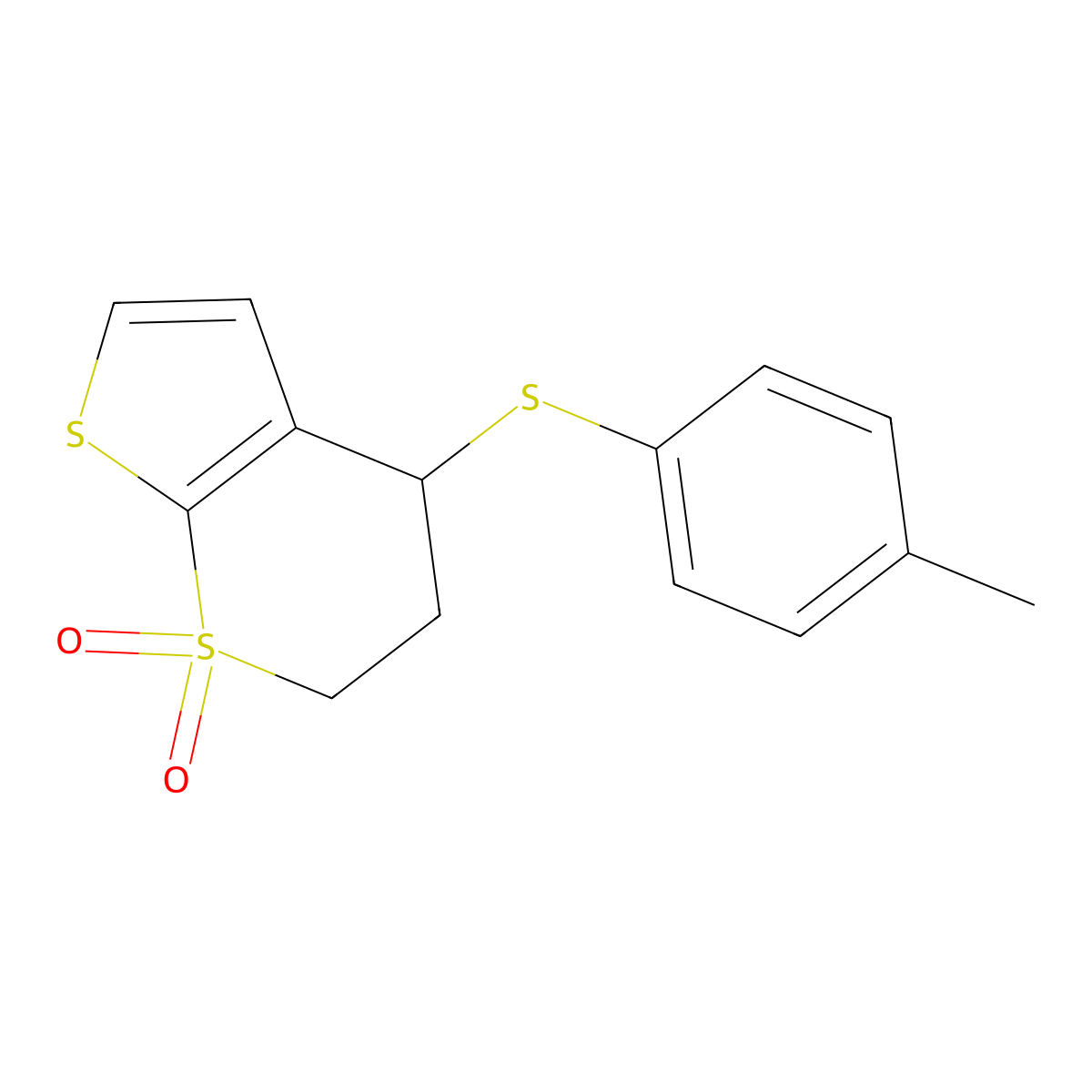4-(4-methylphenyl)sulfanyl-5,6-dihydro-4H-thieno[2,3-b]thiopyran 7,7-dioxide molecular structure, CAS 339019-16-8