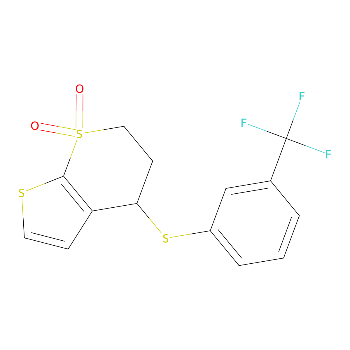 4-[3-(trifluoromethyl)phenyl]sulfanyl-5,6-dihydro-4H-thieno[2,3-b]thiopyran 7,7-dioxide molecular structure, CAS 339019-18-0
