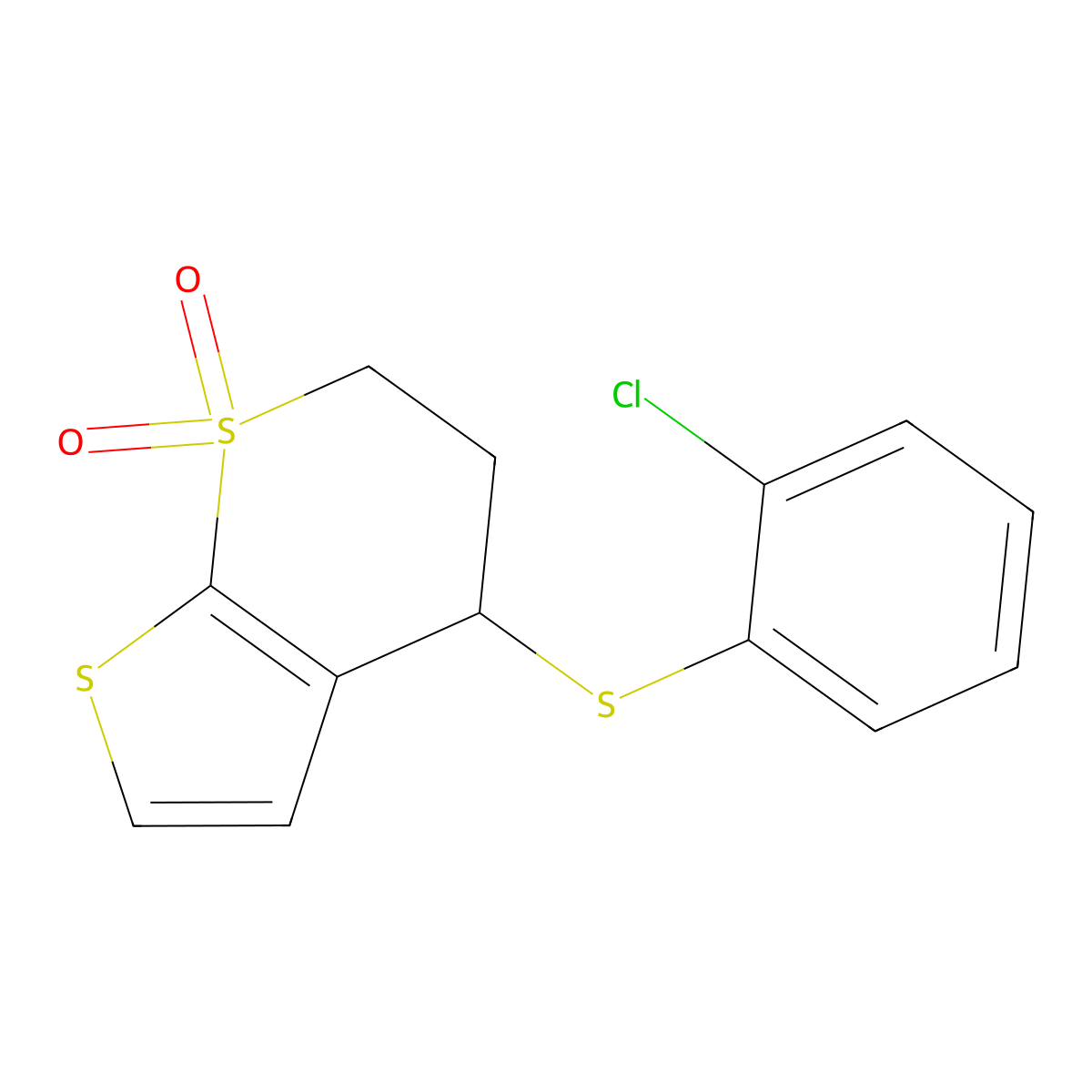 4-(2-chlorophenyl)sulfanyl-5,6-dihydro-4H-thieno[2,3-b]thiopyran 7,7-dioxide molecular structure, CAS 339019-26-0