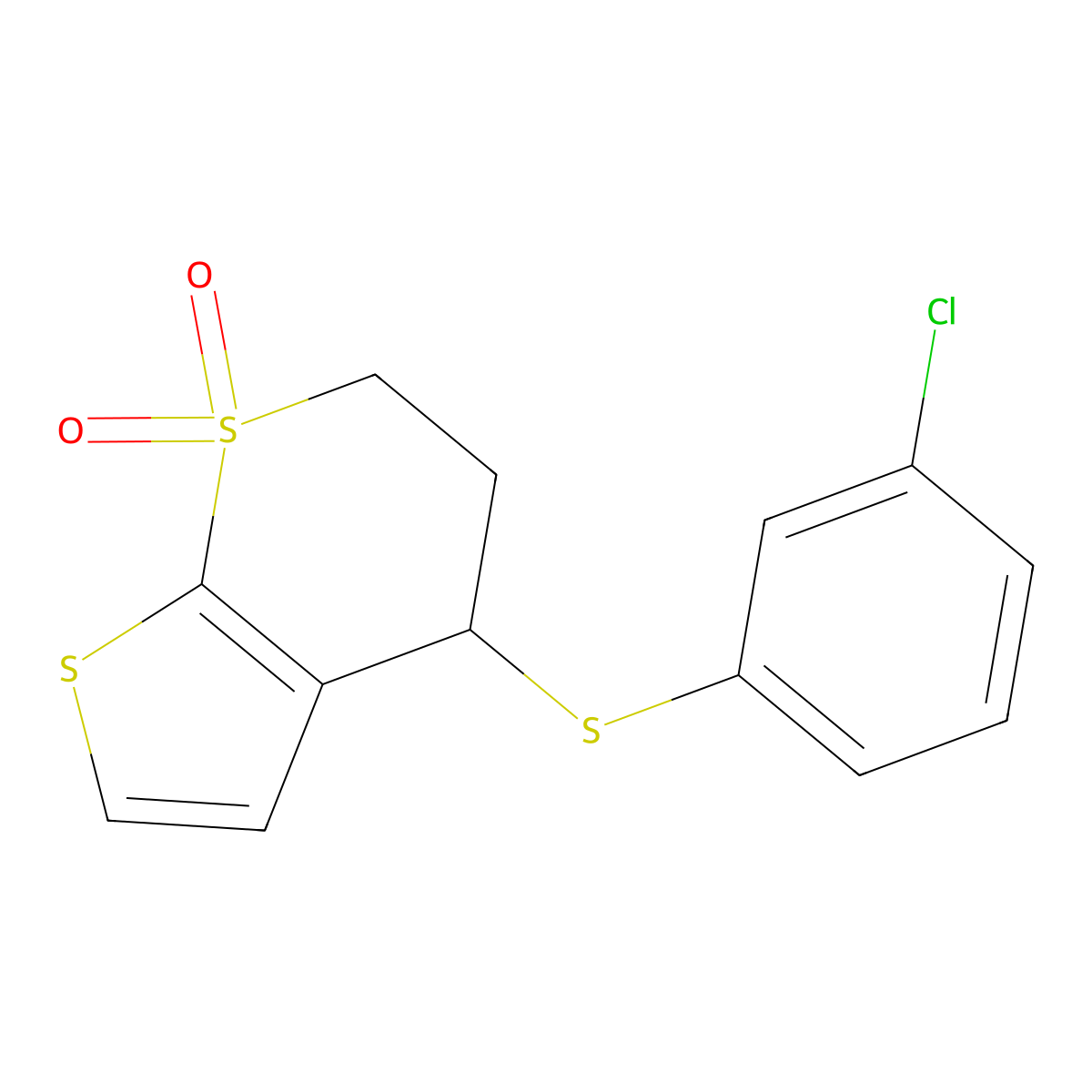 4-(3-chlorophenyl)sulfanyl-5,6-dihydro-4H-thieno[2,3-b]thiopyran 7,7-dioxide molecular structure, CAS 339019-27-1