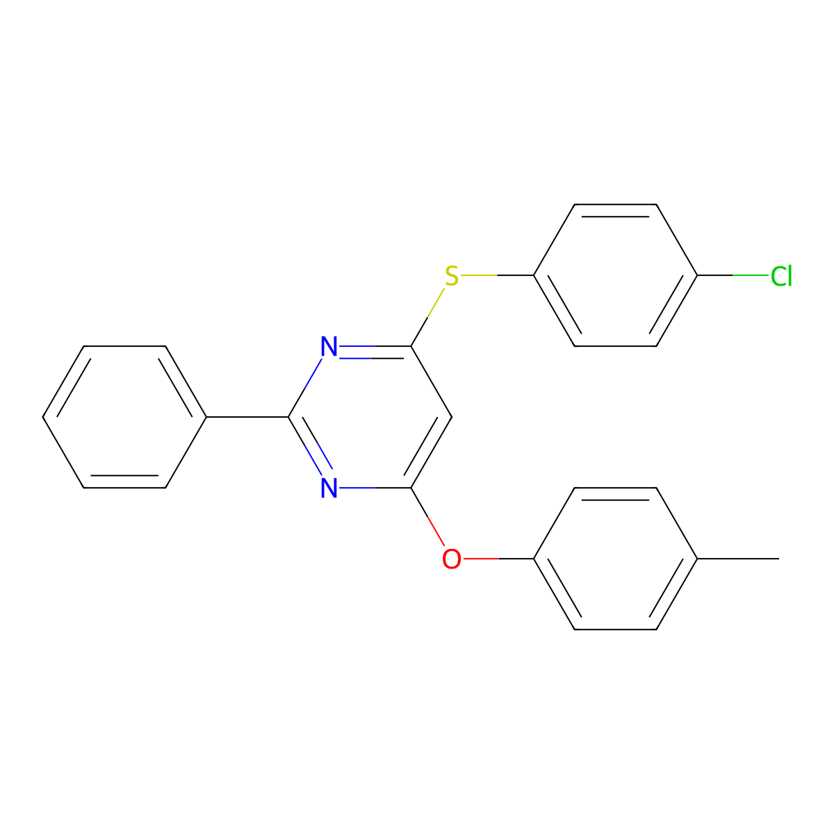 6-[(4-Chlorophenyl)sulfanyl]-2-phenyl-4-pyrimidinyl 4-methylphenyl ether molecular structure, CAS 339019-28-2
