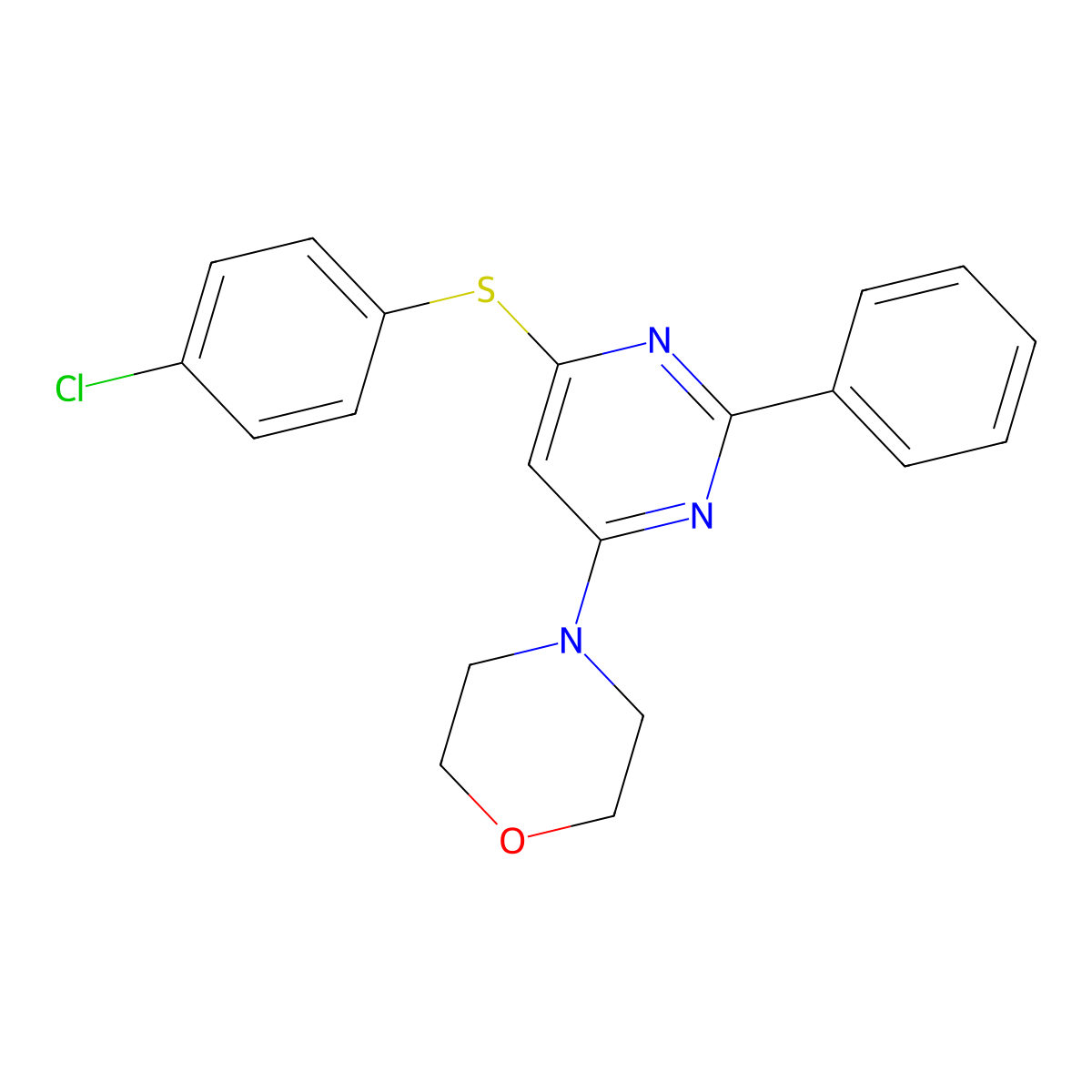 4-{6-[(4-Chlorophenyl)sulfanyl]-2-phenyl-4-pyrimidinyl}morpholine molecular structure, CAS 339019-31-7