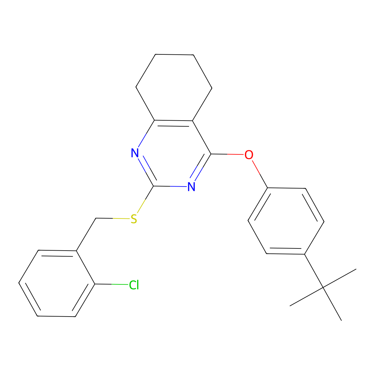 4-(Tert-butyl)phenyl 2-[(2-chlorobenzyl)sulfanyl]-5,6,7,8-tetrahydro-4-quinazolinyl ether molecular structure, CAS 339019-37-3