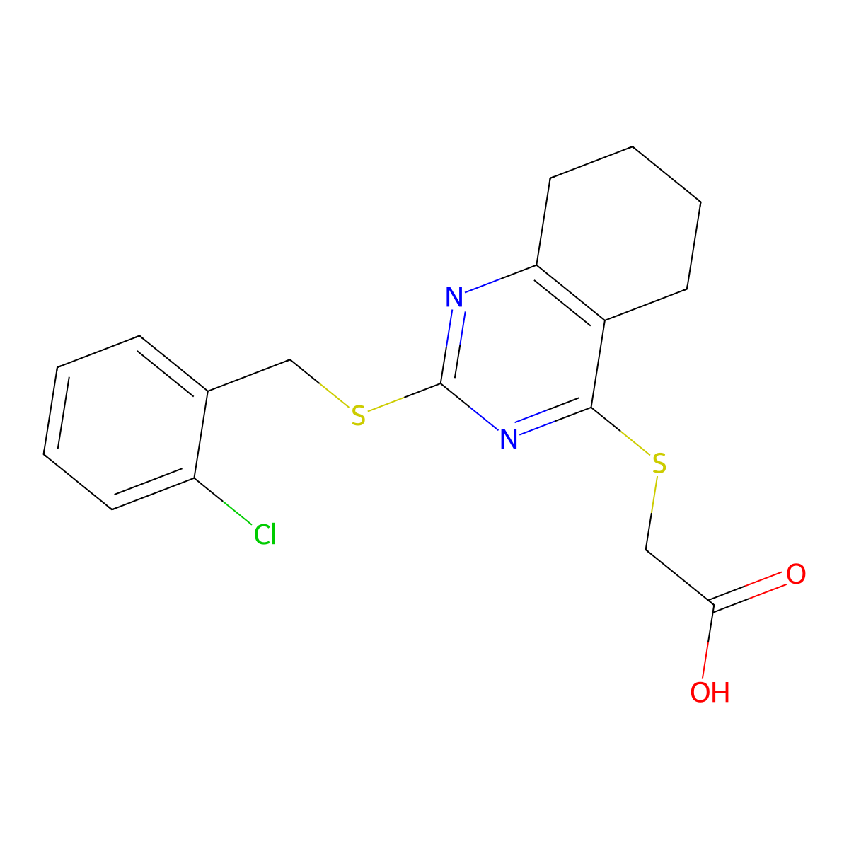 2-({2-[(2-Chlorobenzyl)sulfanyl]-5,6,7,8-tetrahydro-4-quinazolinyl}sulfanyl)acetic acid molecular structure, CAS 339019-39-5