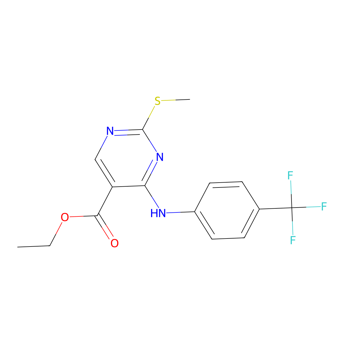 Ethyl 2-(methylsulfanyl)-4-[4-(trifluoromethyl)anilino]-5-pyrimidinecarboxylate molecular structure, CAS 339019-43-1