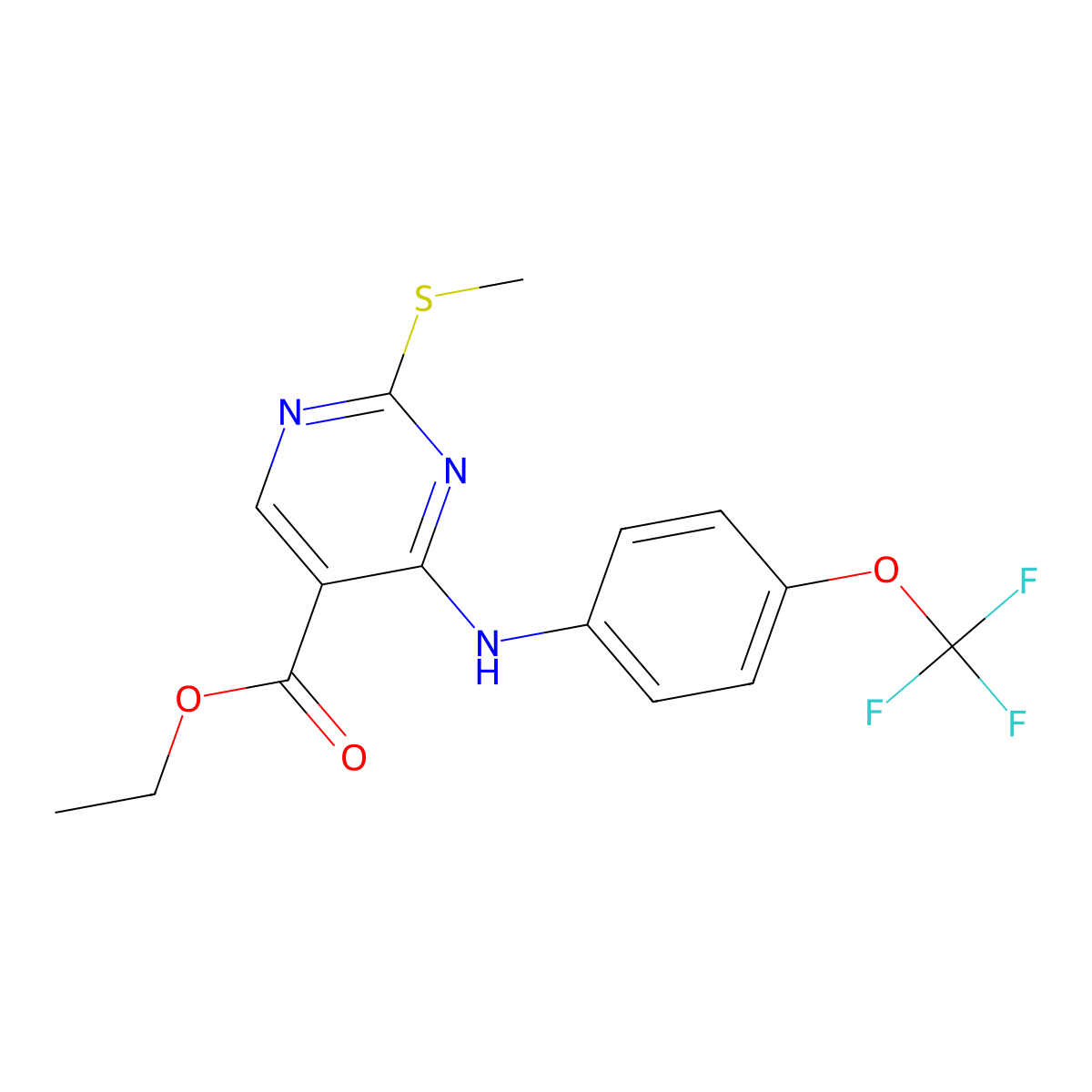 Ethyl 2-(methylsulfanyl)-4-[4-(trifluoromethoxy)anilino]-5-pyrimidinecarboxylate molecular structure, CAS 339019-45-3