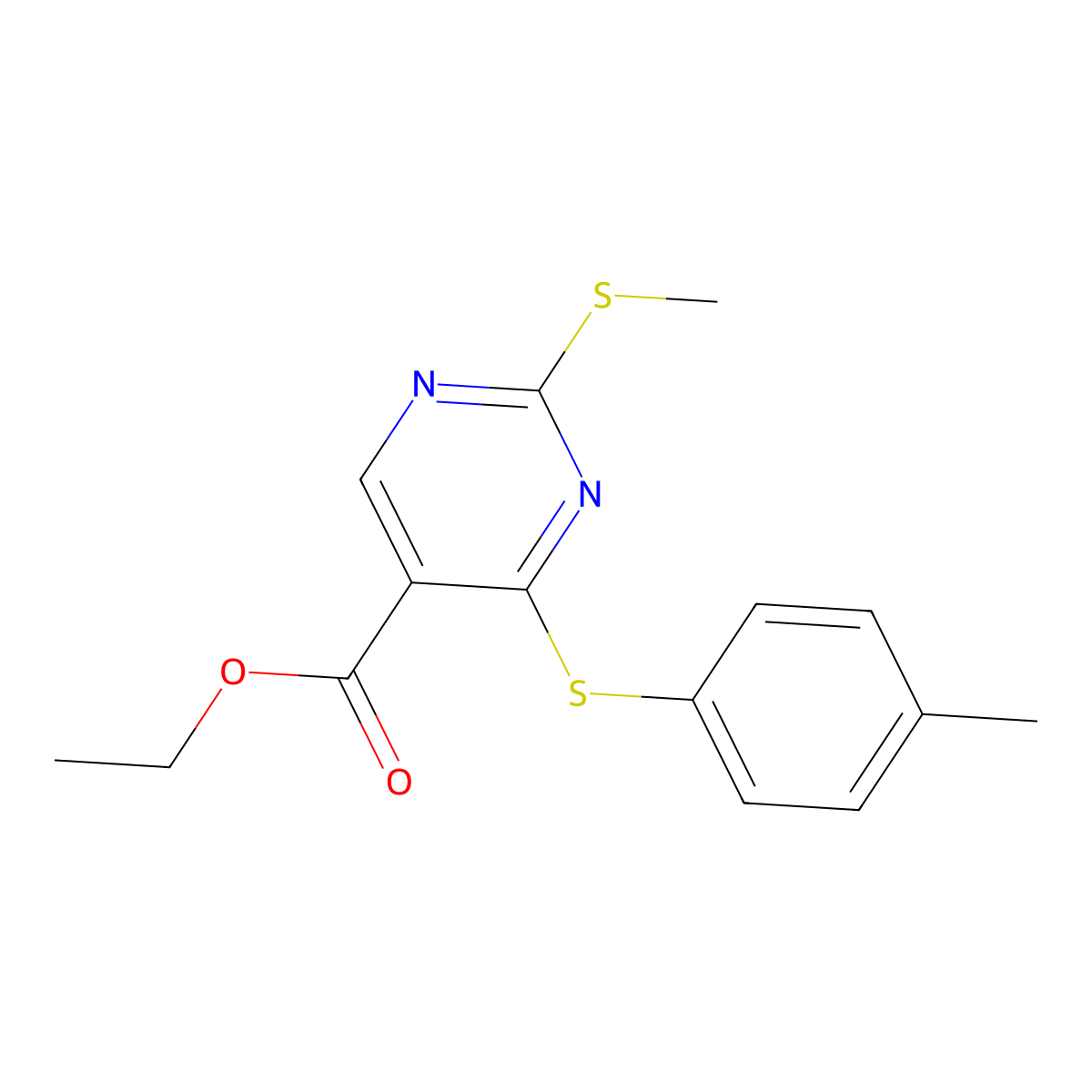 Ethyl 4-[(4-methylphenyl)sulfanyl]-2-(methylsulfanyl)-5-pyrimidinecarboxylate molecular structure, CAS 339019-51-1