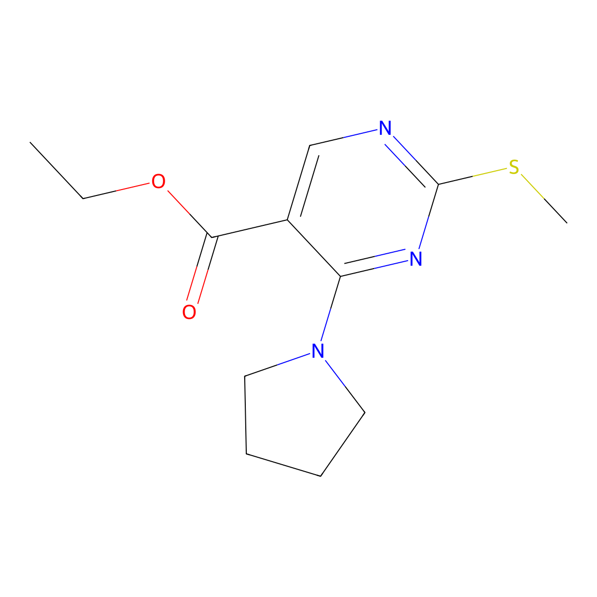 Ethyl 2-(methylthio)-4-(1-pyrrolidinyl)-5-pyrimidinecarboxylate molecular structure, CAS 339019-53-3