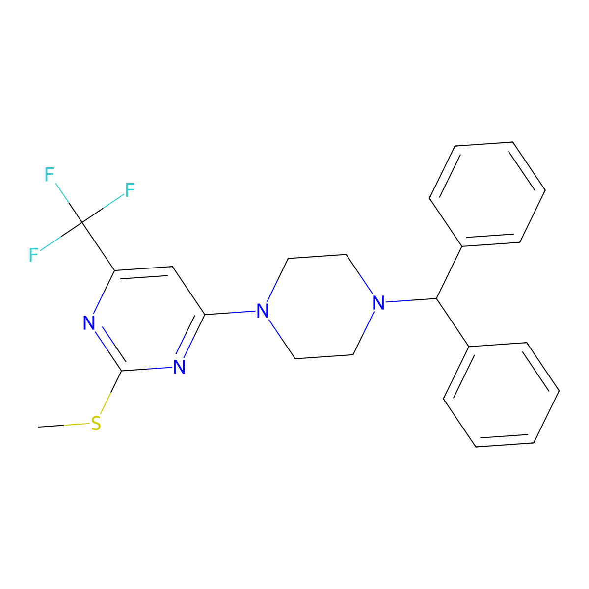 4-(4-Benzhydrylpiperazino)-6-(trifluoromethyl)-2-pyrimidinyl methyl sulfide molecular structure, CAS 339019-57-7