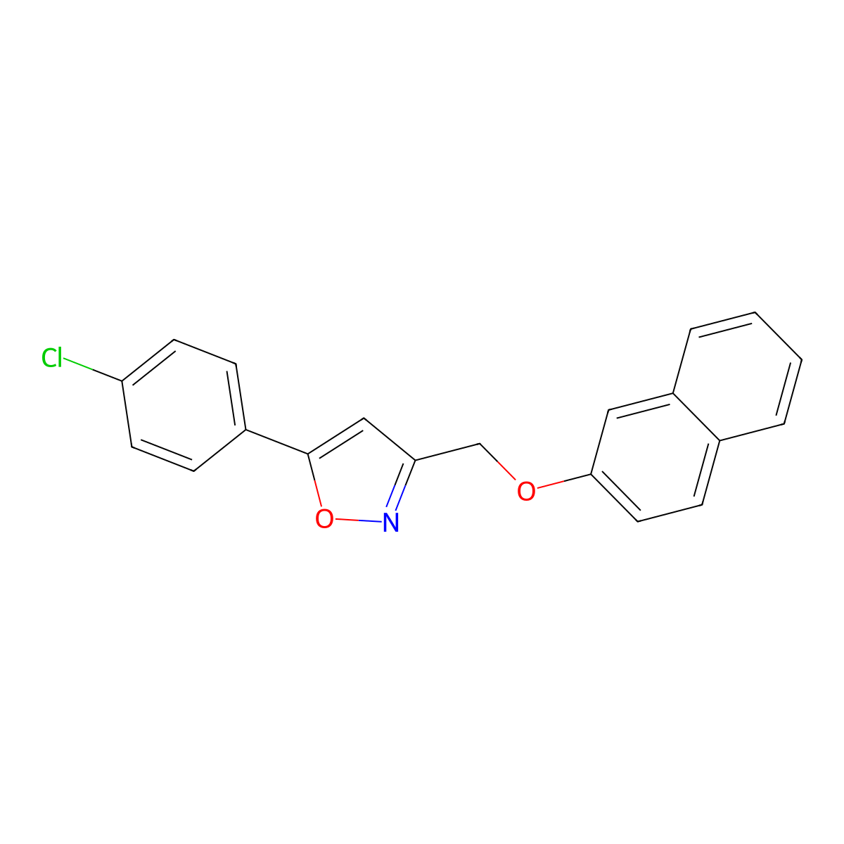 5-(4-Chlorophenyl)-3-[(2-naphthyloxy)methyl]isoxazole molecular structure, CAS 339019-72-6