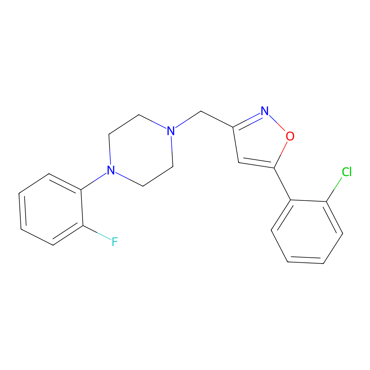 1-{[5-(2-Chlorophenyl)-3-isoxazolyl]methyl}-4-(2-fluorophenyl)piperazine molecular structure, CAS 339019-77-1